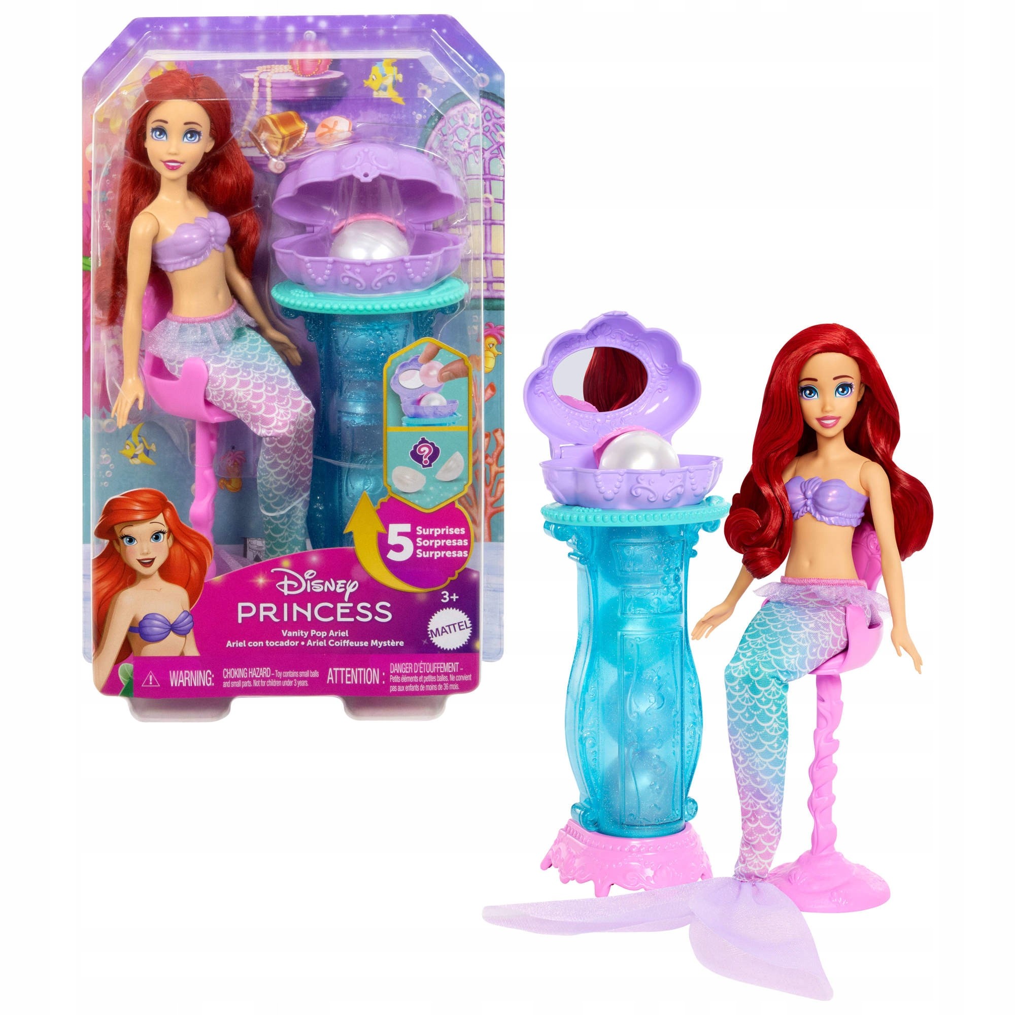 Disney princezná Ariel - Toaletný stolík a bábika s mušľou